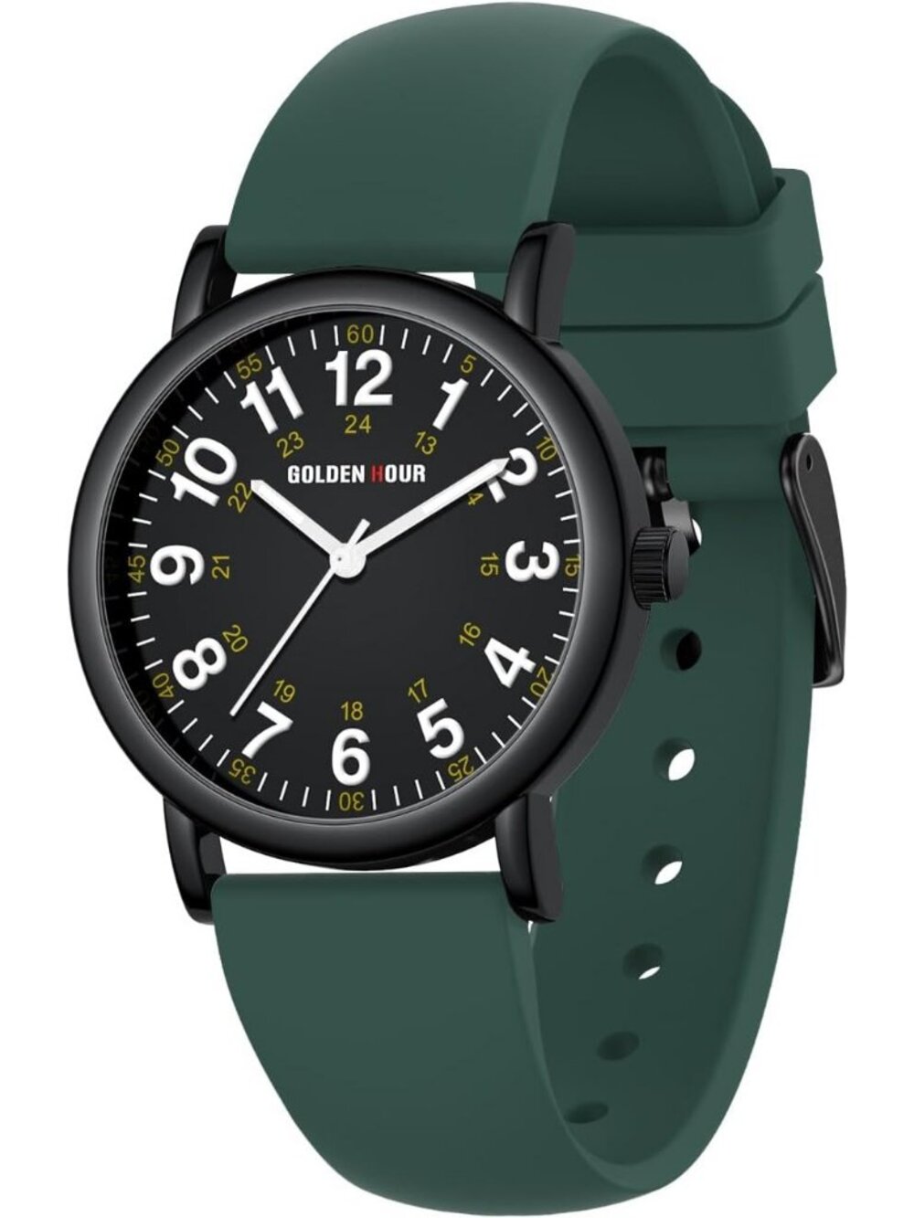 Women's Black Green Military Time Easy Read Dial Colorful Silicone Band Watch